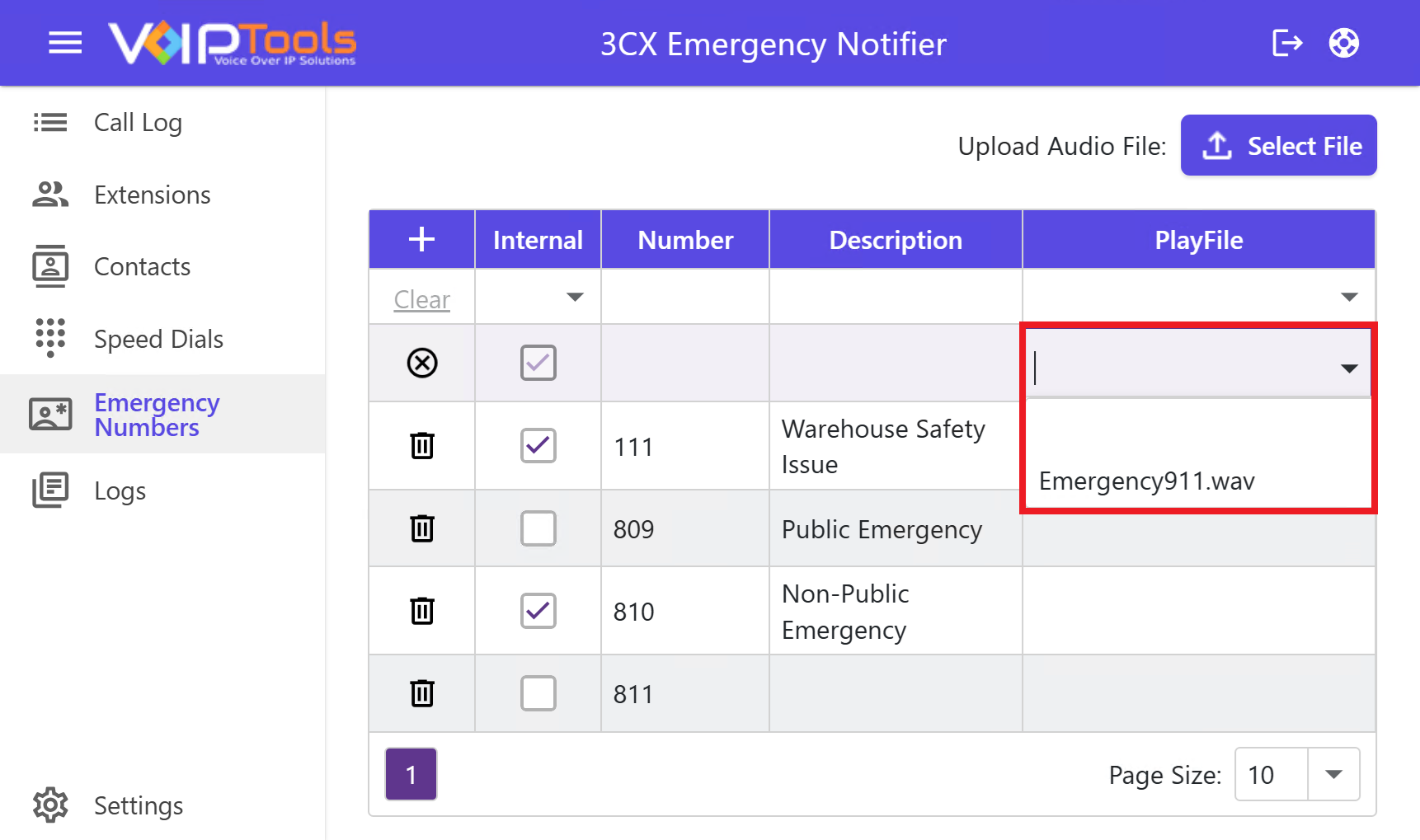 Audio File for Internal Emergency Number