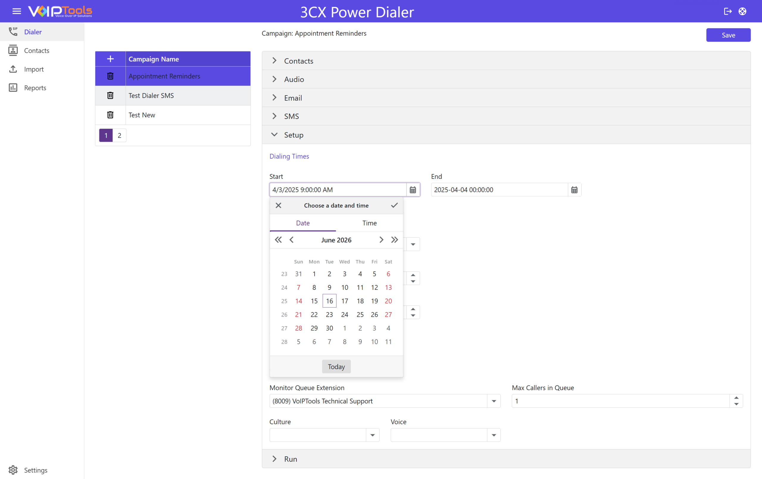 Configure Dialer Call Date