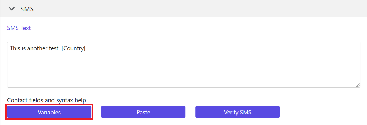 Variables Button - SMS